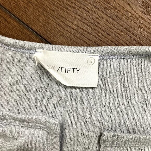 Six/Fifty NWT  Longsleeve Silver Gray V Neck Blouse Size S - Picture 2 of 5